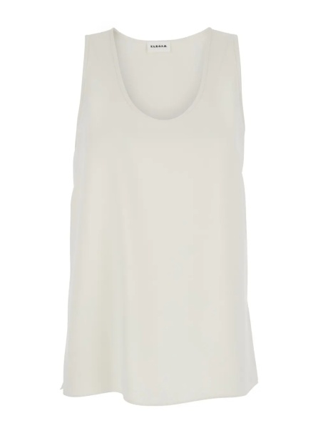 Topuri P.A.R.O.S.H. Sleeveless Top with Round Neck in White Fabric for Women