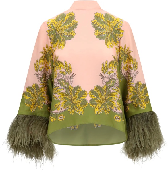 Topuri silk Top with ostrich feathers