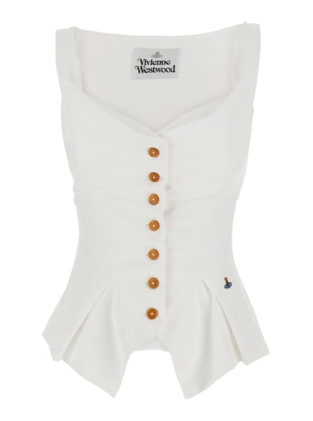 Topuri White Top with button closure and logo on the front in Cotton for women