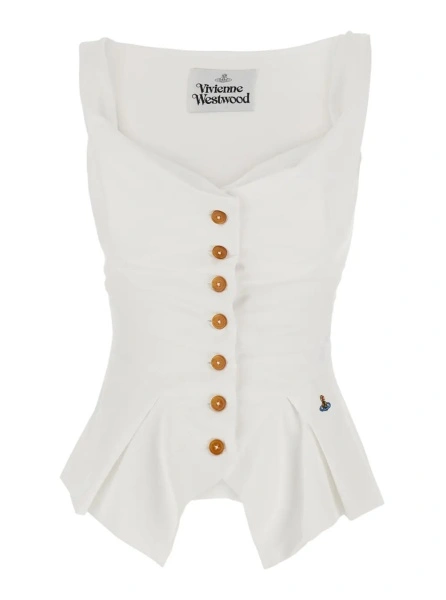 Topuri White Top with button closure and logo on the front in Cotton for women