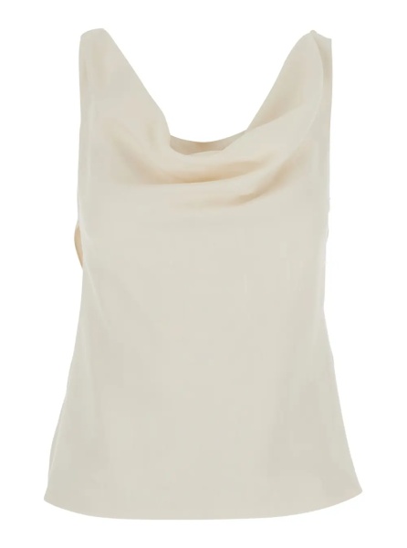 Topuri White Top with Draped Neckline in Viscose Blend for Women