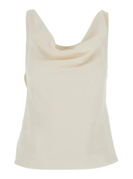Topuri White Top with Draped Neckline in Viscose Blend for Women