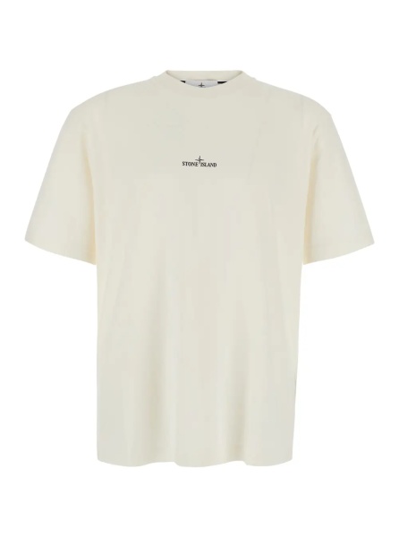 Tricou Beige Crew neck T-shirt with logo lettering on the front and maxi logo print on the back in cotton for men