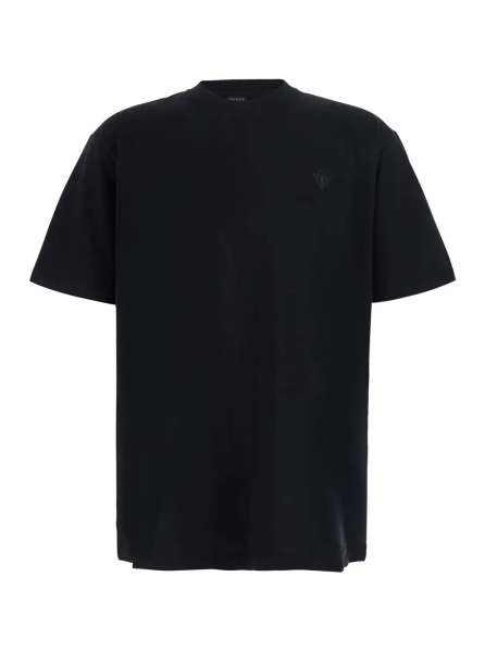 Tricou Black Crew neck T-shirt with crest embroidery on the front in Blend cotton for men