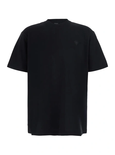 Tricou Black Crew neck T-shirt with crest embroidery on the front in Blend cotton for men