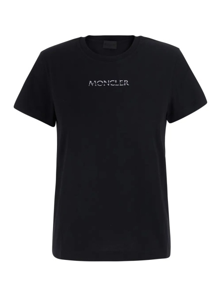 Tricou Black Crew neck T-shirt with logo lettering on the front and logo patch on the sleeve in cotton for women