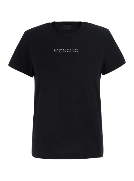 Tricou Black Crew neck T-shirt with logo lettering on the front and logo patch on the sleeve in cotton for women