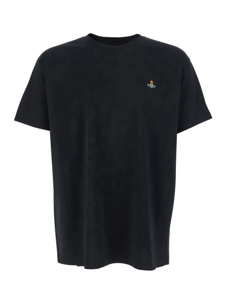 Tricou Black 'Orb' T-Shirt with Front Embroidery in Cotton for Men