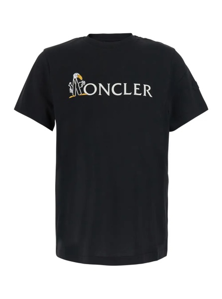 Tricou black T-shirt with logo on the front and logo patch on the sleeve in cotton for men