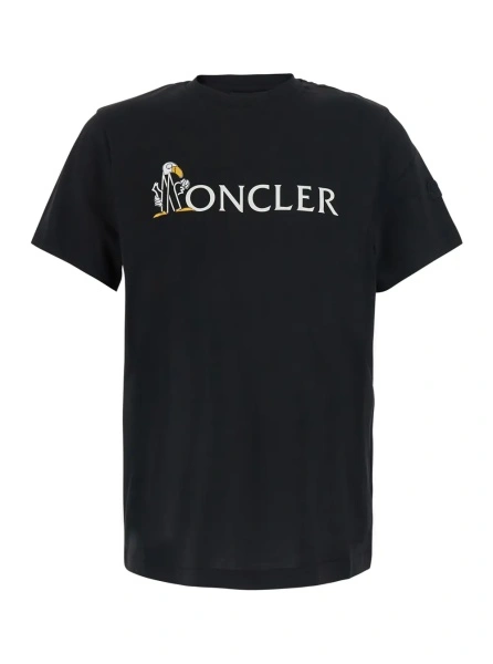 Tricou black T-shirt with logo on the front and logo patch on the sleeve in cotton for men