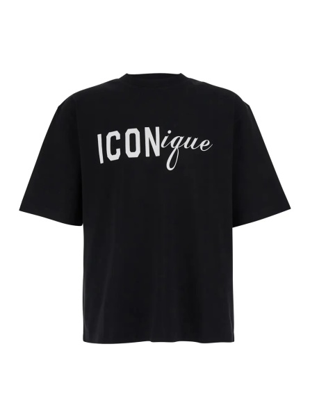 Tricou Black T-Shirt with Round Neck and Logo on the Front in Cotton for Men