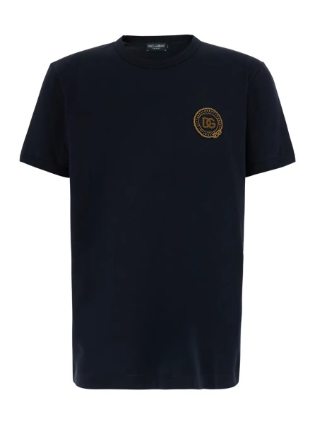 Tricou Blue Crew neck T-shirt with logo embroidery on the front in cotton for men