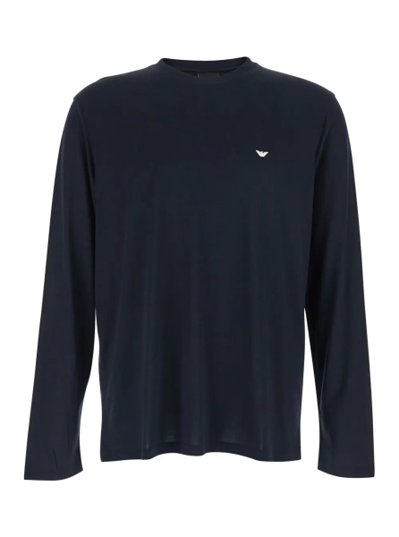 Tricou Blue Crewneck T-Shirt with Logo Embroidery on the Front in Cotton Blend Man