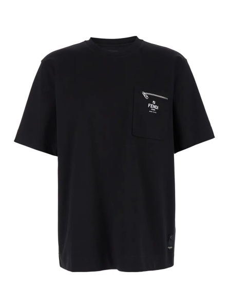 Tricou Crew Neck T-Shirt with Logo Print on the Front in Black Cotton for Men