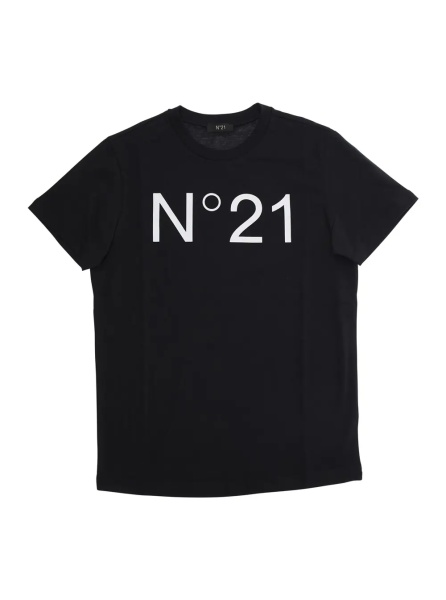 Tricou Crew Neck T-Shirt with Maxi Logo Print in Black Cotton Girl