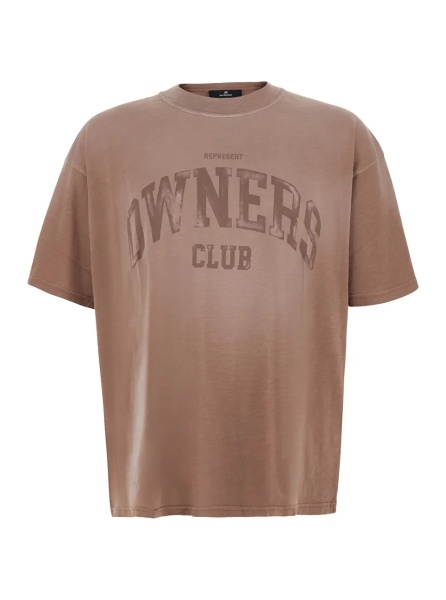 Tricou faded beige Crew neck T-shirt with maxi print on the front in cotton for men