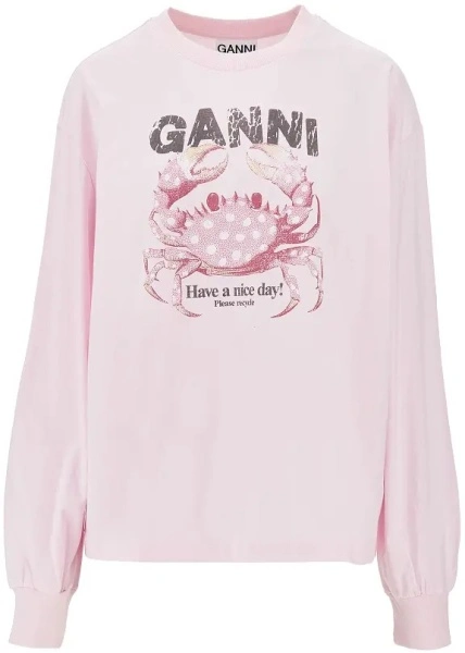 Tricou Ganni roz din jerse 'Crab'