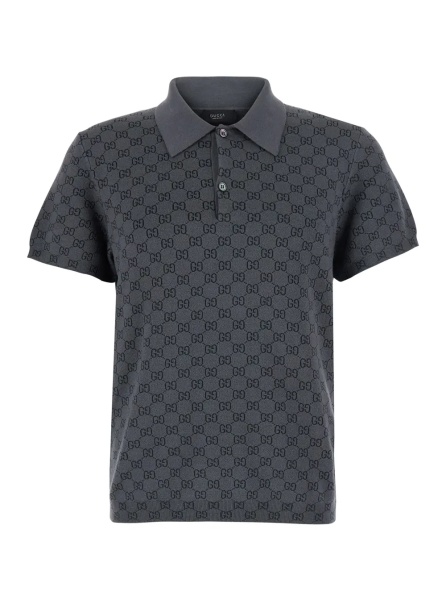 Tricou Gray polo. shirt with classic collar and all-over GG logo in wool and silk for men