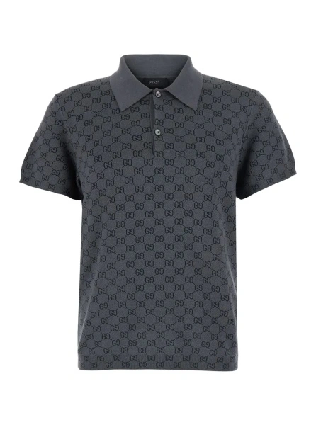 Tricou Gray polo. shirt with classic collar and all-over GG logo in wool and silk for men