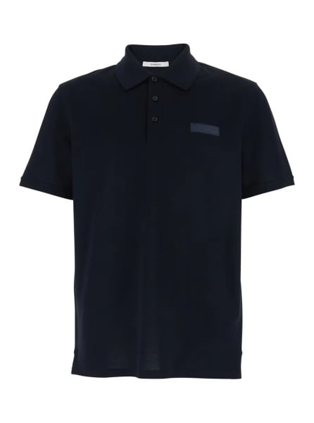 Tricou Polo Blue Polo Shirt with Classic Collar and Logo Patch on the Front in Cotton Man