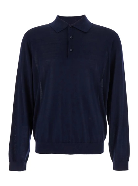 Tricou Polo Blue Polo Shirt with Classic Collar and Ribbed Trims in Wool Man