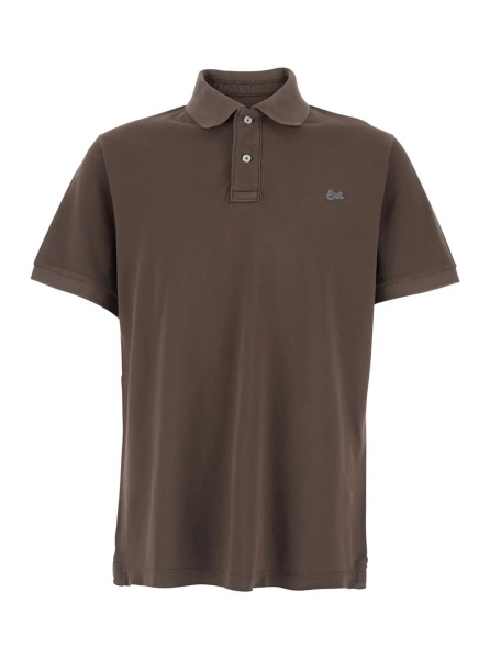 Tricou Polo Brown Classic Collar Polo with Logo Lettering Embroidery on the Front in Cotton Men