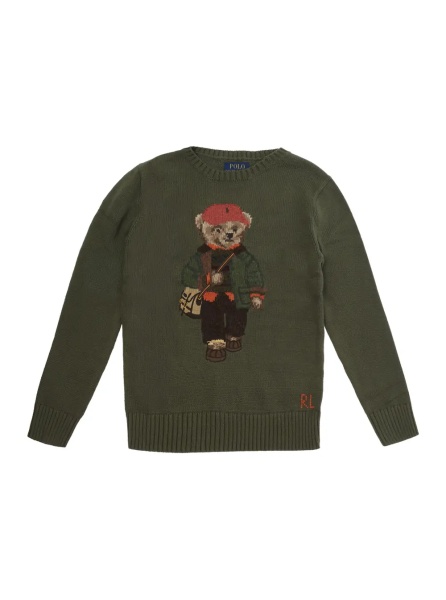 Tricou Polo Green Sweater with embroidered Polo Bear on the front in cotton Boy