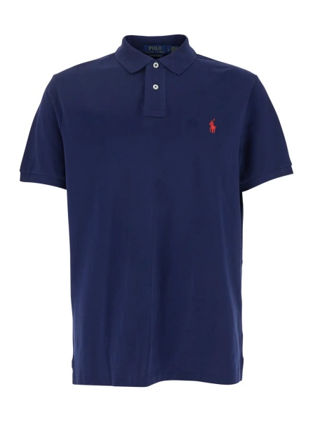Tricou Polo Polo "Custom Slim Fit" with Pony Detail on the Front in Blue Cotton for Men