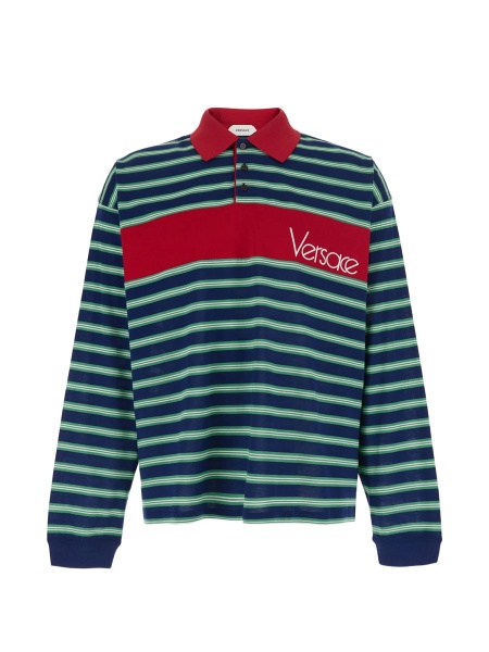 Tricou Polo Versace albastru din bumbac organic
