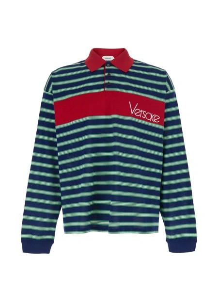 Tricou Polo Versace albastru din bumbac organic