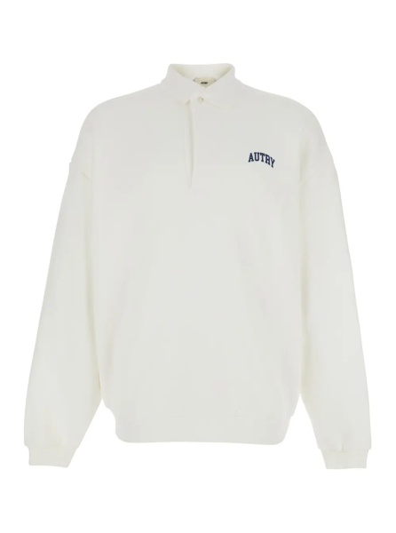 Tricou Polo White Polo Collar Sweatshirt with Logo on Front in Cotton Man