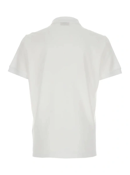 Tricou Polo White Polo with Classic Collar and Metal FF Plate on the Front for Men