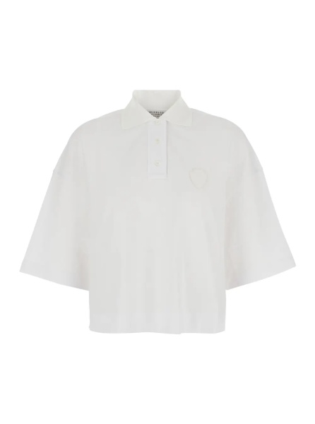 Tricou Polo White Polo with Front Logo Patch In Cotton for Women
