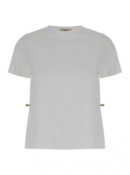 Tricou T-Shirt with Drawstring and Vent on the Back in White Cotton for Women