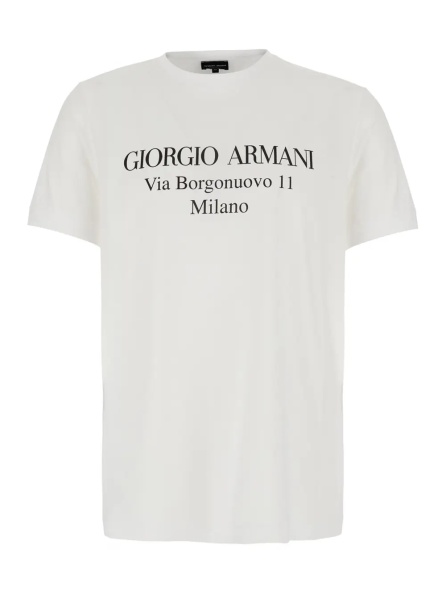 Tricou White Crew neck T-shirt with address print in cotton for men