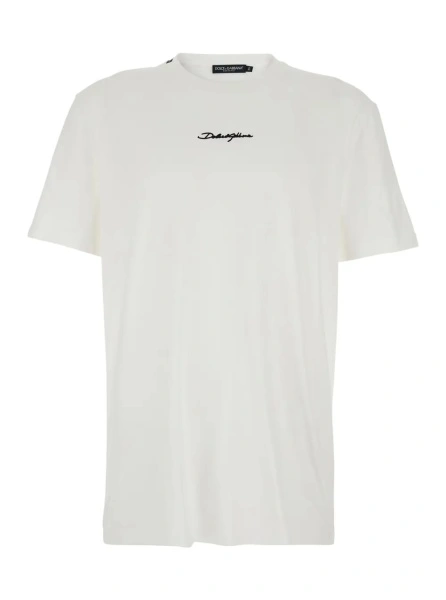 Tricou White Crew Neck T-shirt with Front Logo in Cotton for Men