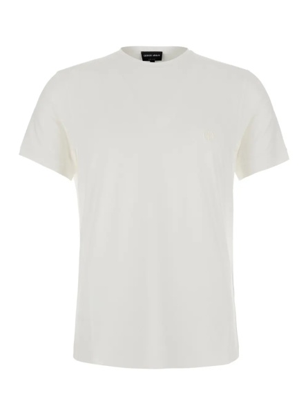 Tricou White Crew neck T-shirt with logo embroidery on the front in stretch viscose for men