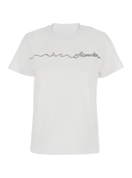Tricou White Crew Neck T-Shirt with Logo Print on the Front in Cotton for Women