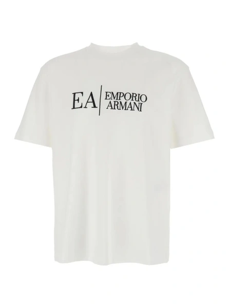 Tricou White Crew Neck T-Shirt with Maxi Logo on the Front in Cotton for Men