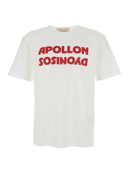 Tricou White Crewneck T-Shirt with Print on the Front in Cotton Man