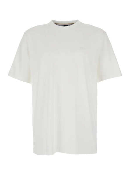 Tricou White T-Shirt with Logo Lettering Embroidery on the Front in Cotton for Men