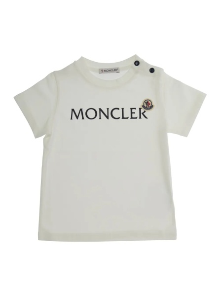 Tricou White T-Shirt with Logo Print and Snap Buttons in Stretch Cotton Baby
