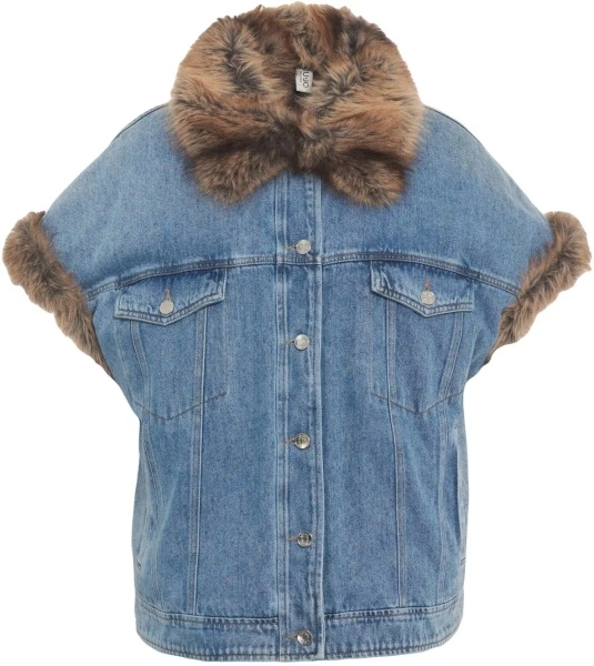 Vesta Denim gilet with faux fur collar