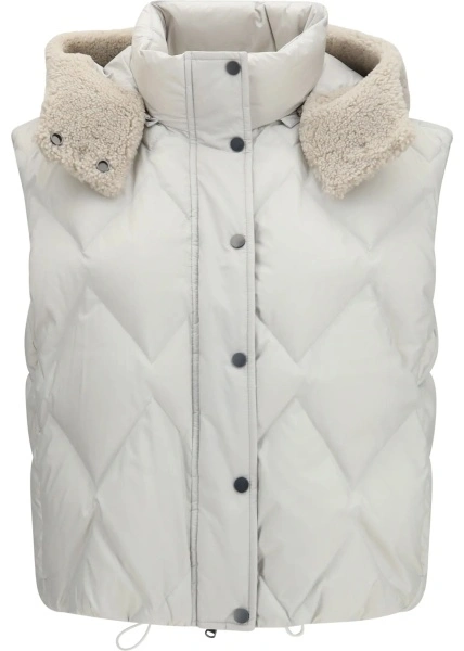 Vesta Padded Vest with shearling Hood