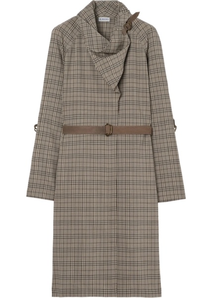 Wool Check Dress with a shawl collar
