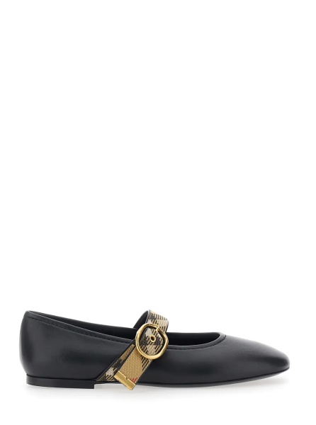 Balerini 'Robin' Black Ballet Shoes with Strap with Check motif and buckle in leather for women