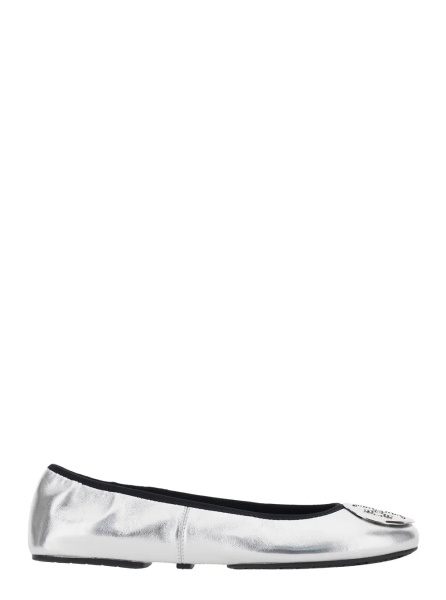 Balerini Silver Ballet shoes with Logo Plate on the Front and Elasticized Design in Leather for Women