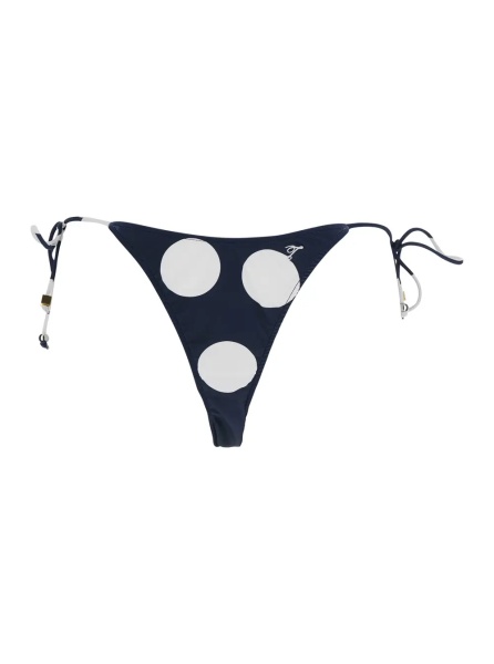 Bikini 'Le Bas de Plage Triangle' Blue Bikini Bottom with Polka Dot Motif and Logo Embroidery on the Side in Tech Fabric for Women