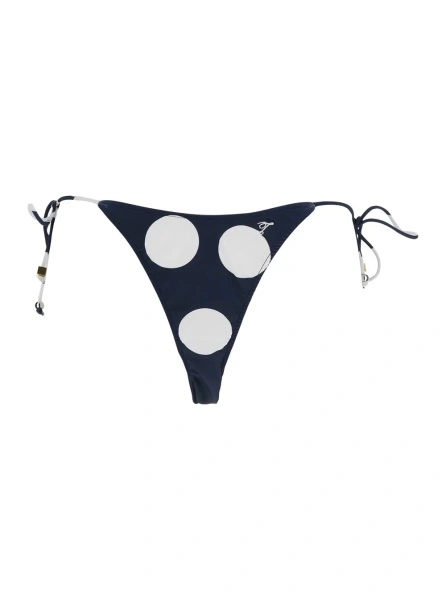 Bikini 'Le Bas de Plage Triangle' Blue Bikini Bottom with Polka Dot Motif and Logo Embroidery on the Side in Tech Fabric for Women