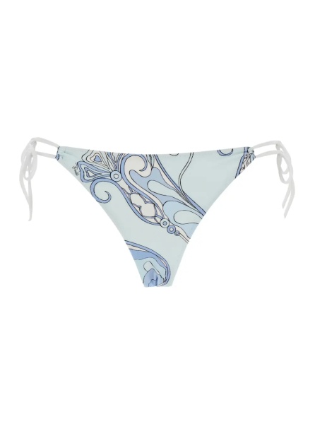Bikini Light Blue Bikini Bottom with Adjustable Tie Closure and All-Over Orchidea Print in Stretch Tech Fabric for Women